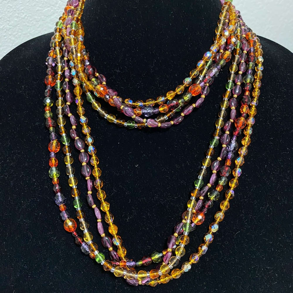 Vintage Joan River Four Strand Autumn Czech Glass Bead Long/Mid/Torsade Necklace - Picture 5 of 6